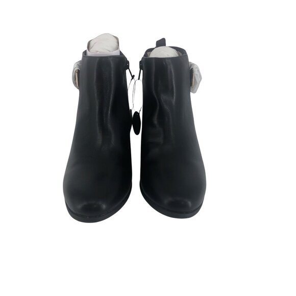 London Fog Harmony Bootie 9 M Black Faux Leather Stacked Heel Ankle Boot New - Picture 3 of 9